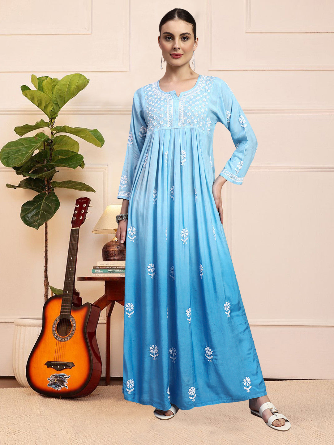 Hand Embroidered Chikankari Muslin Ombre Jalabiya-AL4110 New