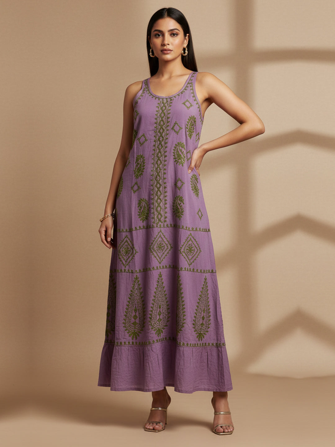 Hand Embroidered Chikankari Modal Kaftan-AL3605C