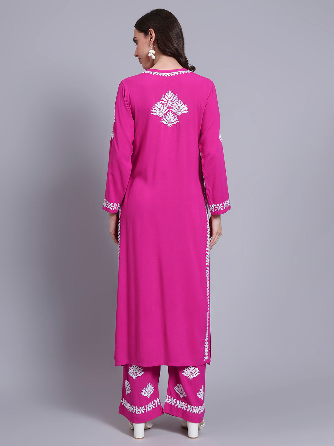 Women Hand Embroidered Chikankari Rayon Kurta Set-AL4084KS Magenta