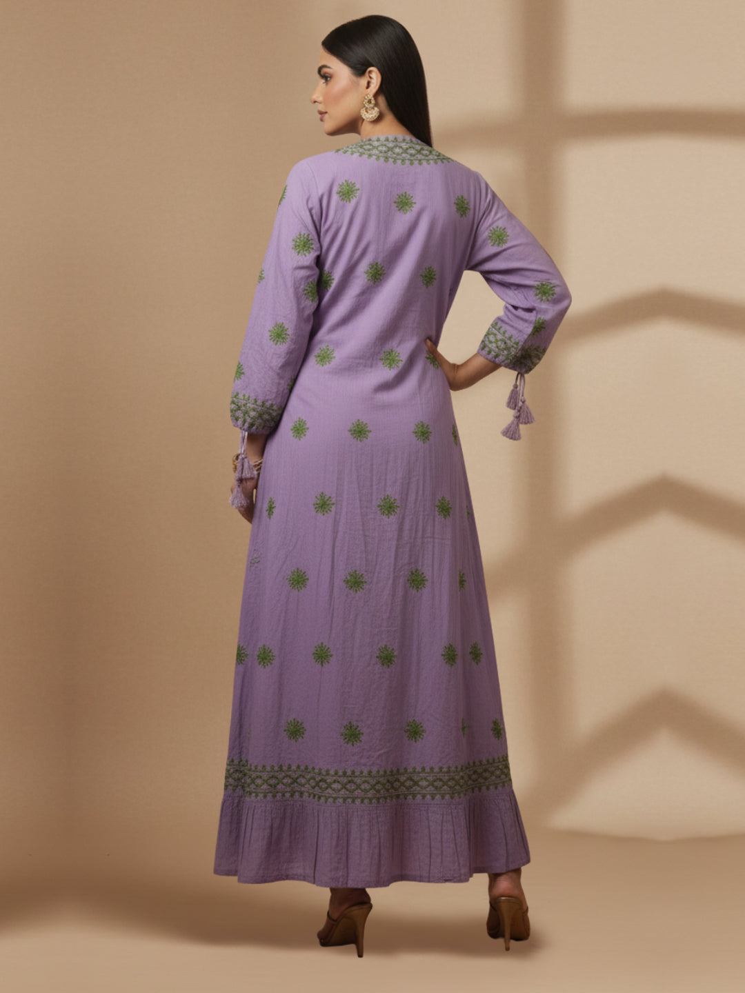 Hand Embroidered Chikankari Modal Kaftan-AL3605C