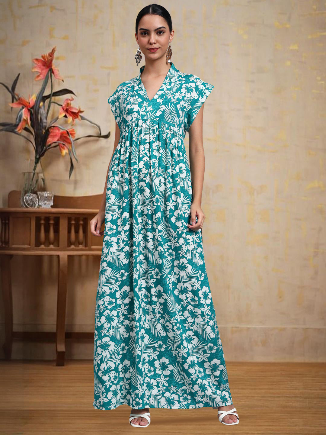 Hand Embroidered Chikankari Cotton Jalabiya-AL3697 Ramagreen