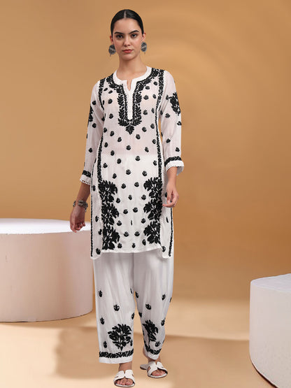 Women Hand Embroidered Chikankari Muslin Kurta Set-AL4080KS