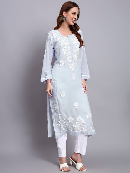 Hand Embroidered Chikankari Modal Straight Kurta-AL3683 Lavender
