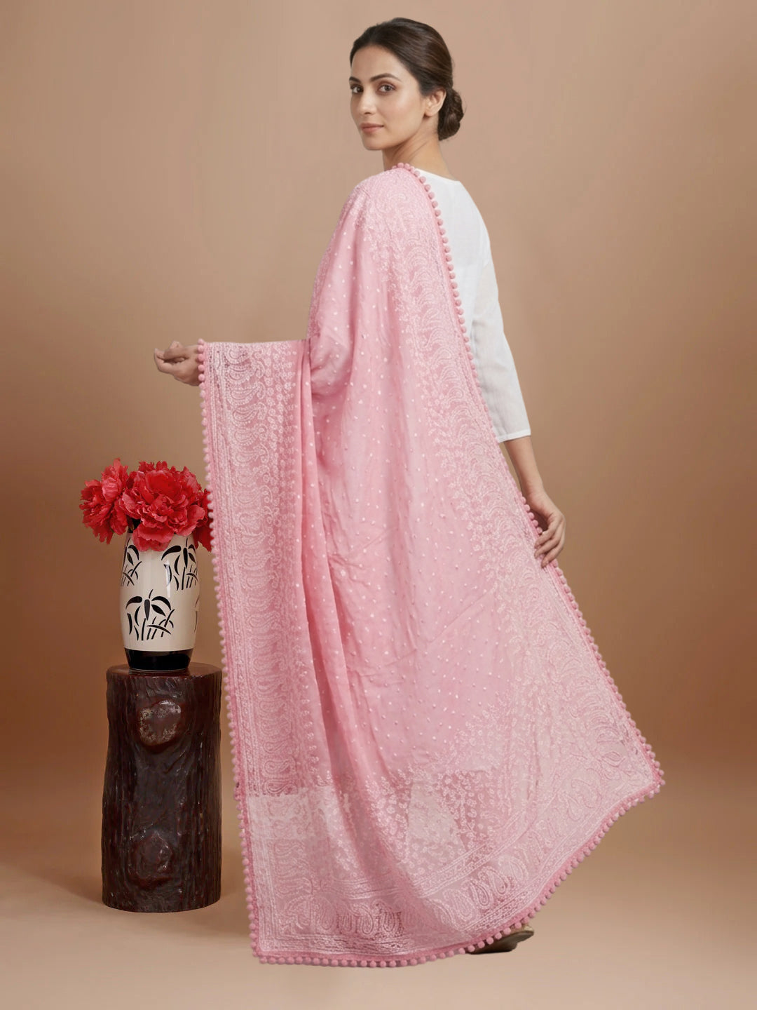 Women Embroidered Georgette Dupatta-AL3721NEW Pink
