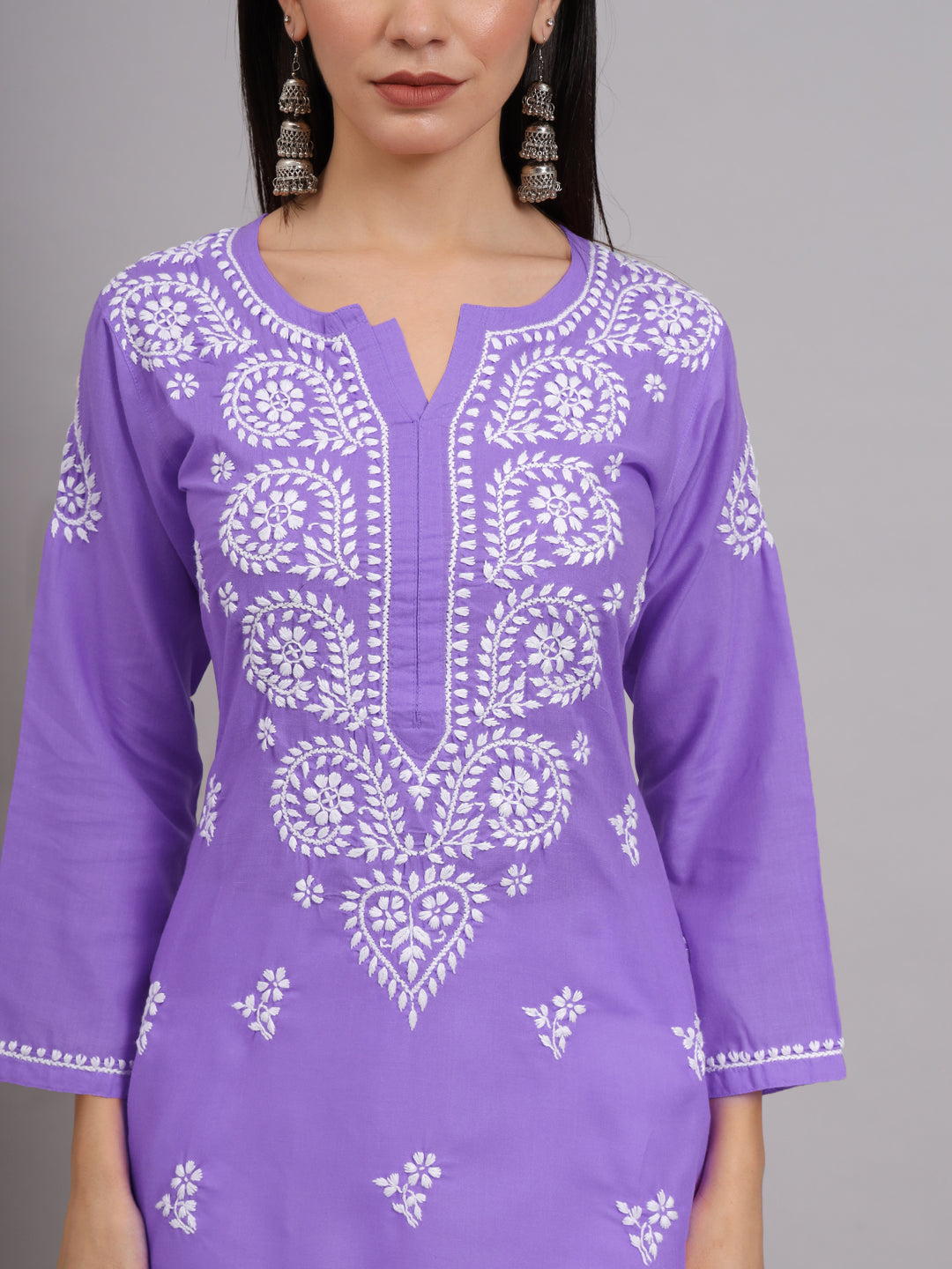 Hand Embroidered Chikankari Cotton Straight Kurta-AL3997 Dark Mauve