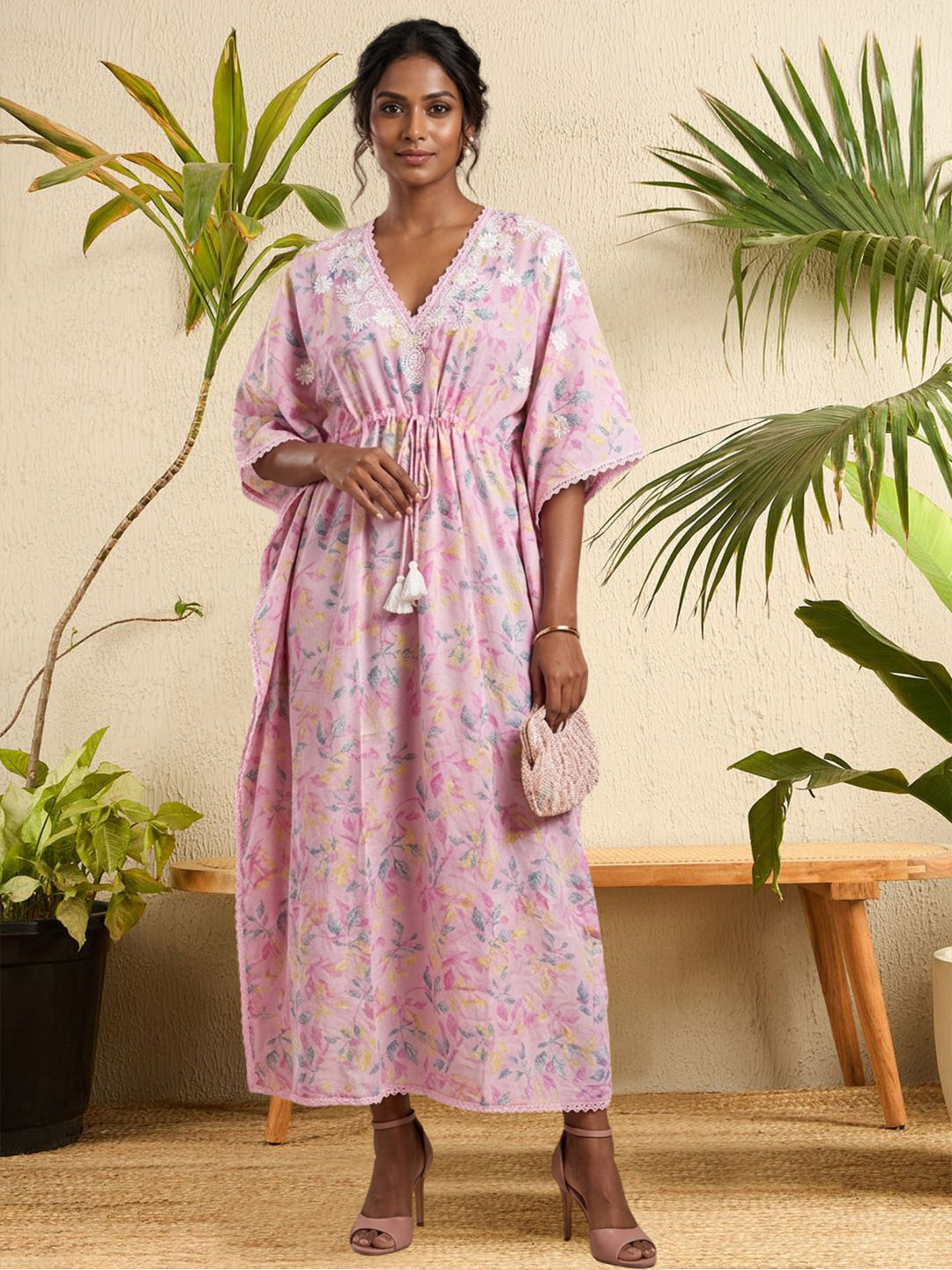 Women Embroidered Cotton Kaftan-AL3700B