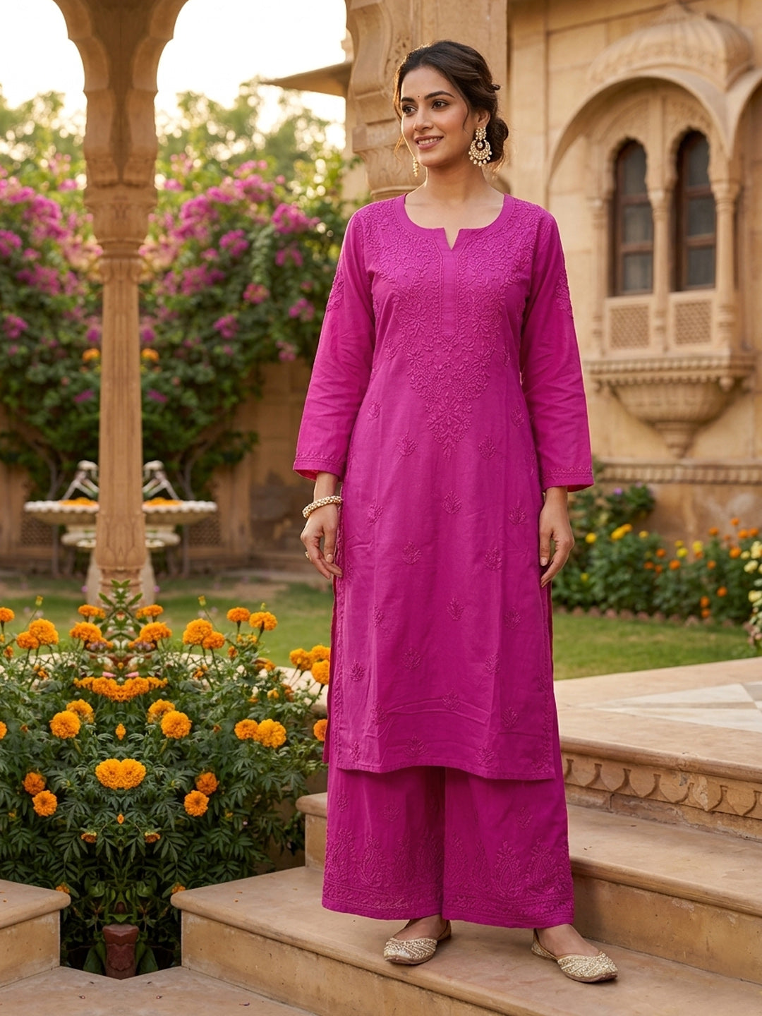 Women Hand Embroidered Chikankari Muslin Kurta Set-AL4115KS