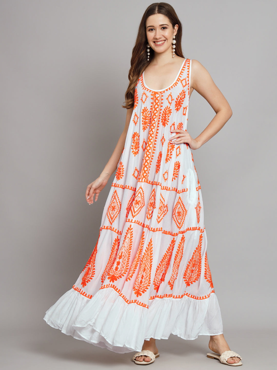 Hand Embroidered Chikankari Modal Kaftan-AL3605B