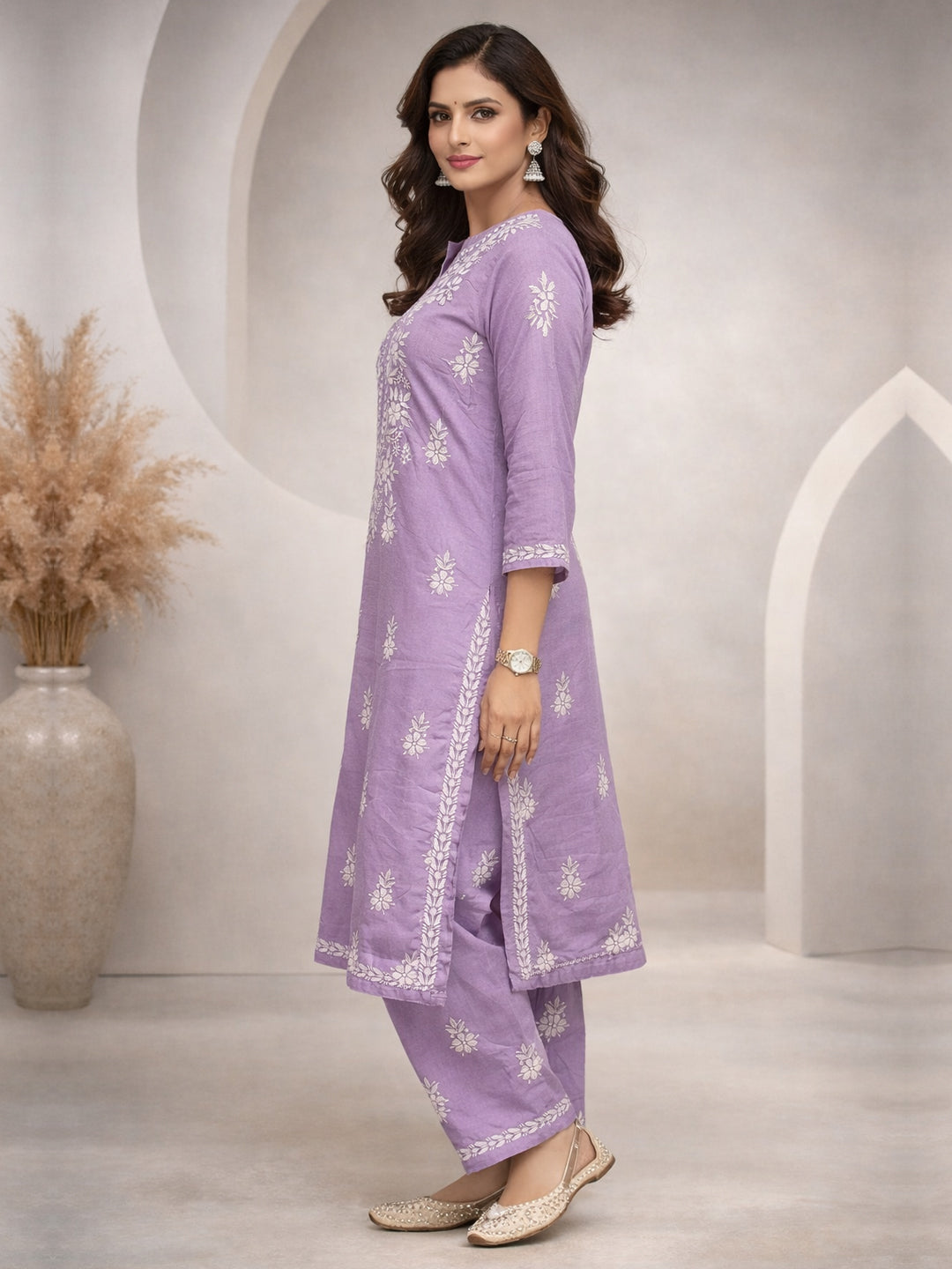 Women Hand Embroidered Chikankari Cotton Kurta Set-AL4107KS New