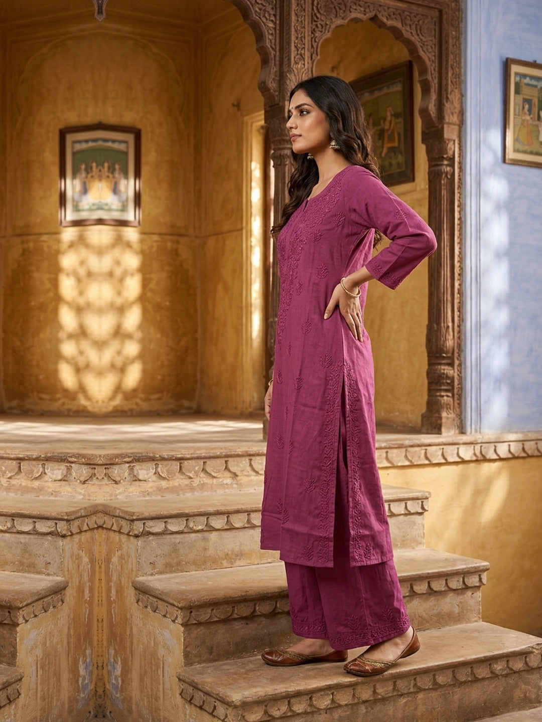 Women Hand Embroidered Chikankari Muslin Kurta Set-AL4115KS