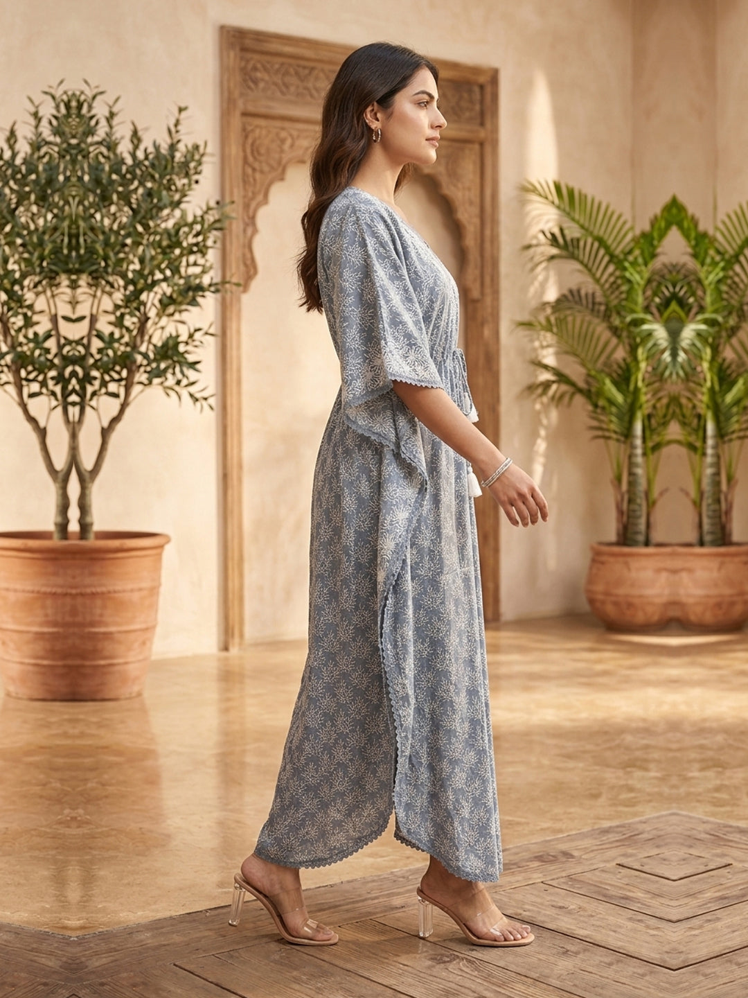 Women Embroidered Cotton Kaftan-AL3700A
