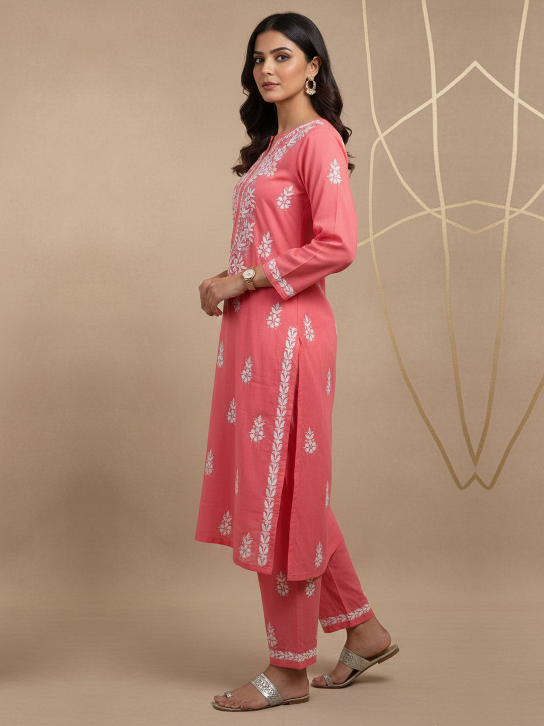 Women Hand Embroidered Chikankari Cotton Kurta Set-AL4107KS New