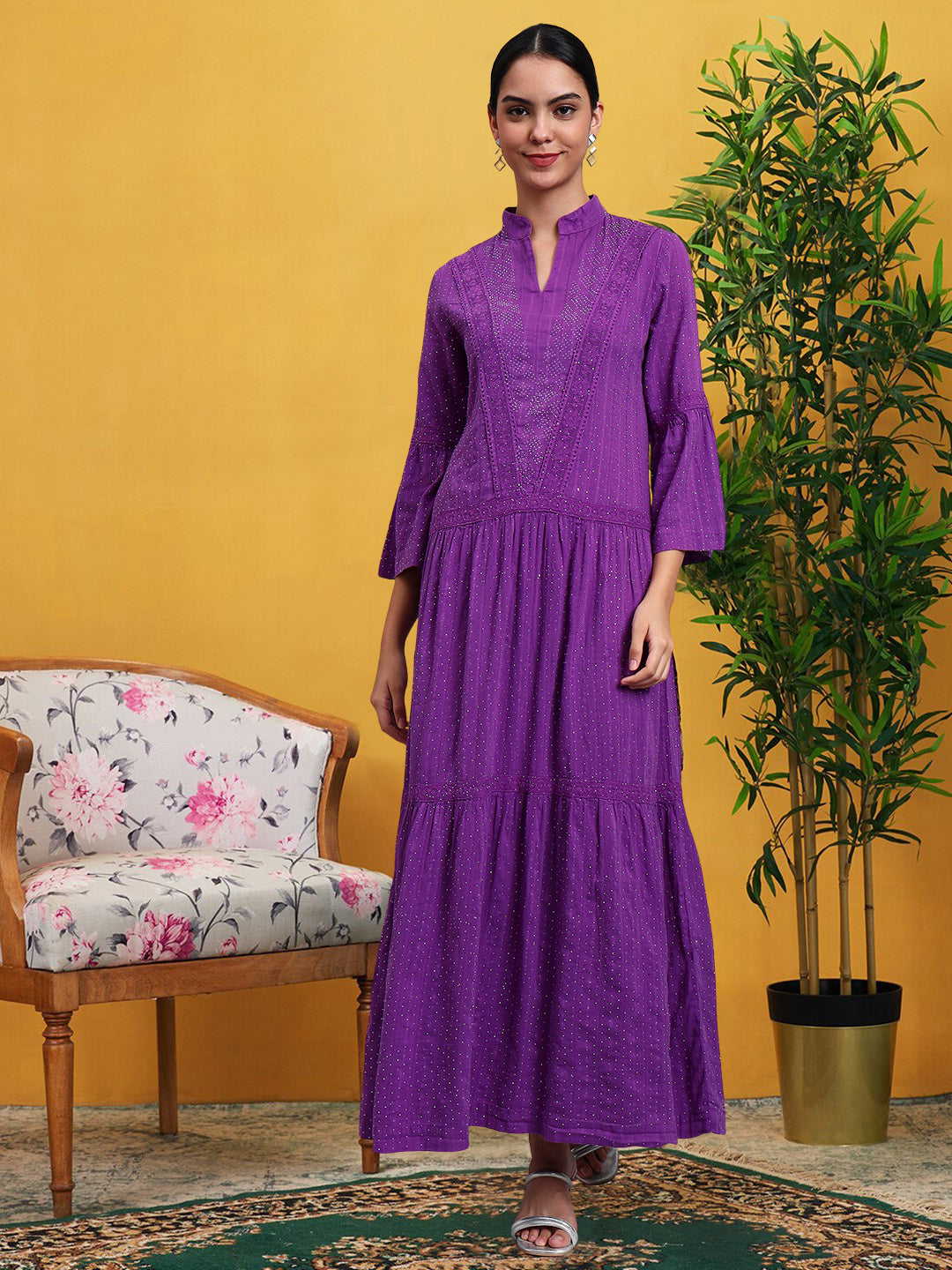 Women's Cotton Jalabiya with Mirror Work-AL4051 Purple