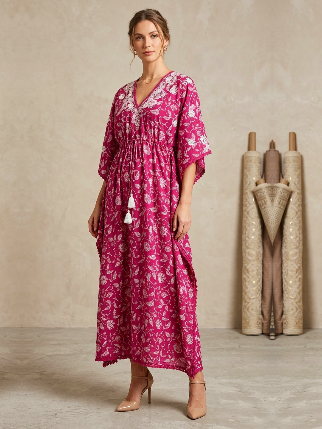 Women Embroidered Cotton Kaftan-AL3700C
