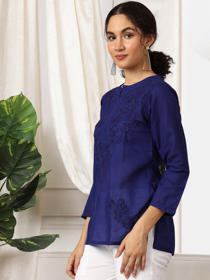 Hand Embroidered Chikankari Cotton Straight Kurti-AL3405