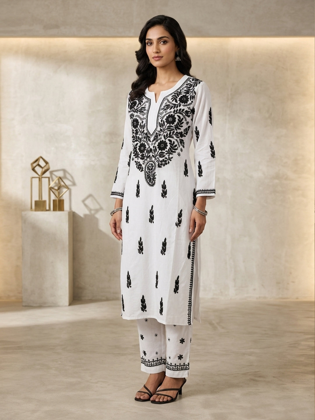 Women Hand Embroidered Chikankari Rayon kurta set-AL3451KS