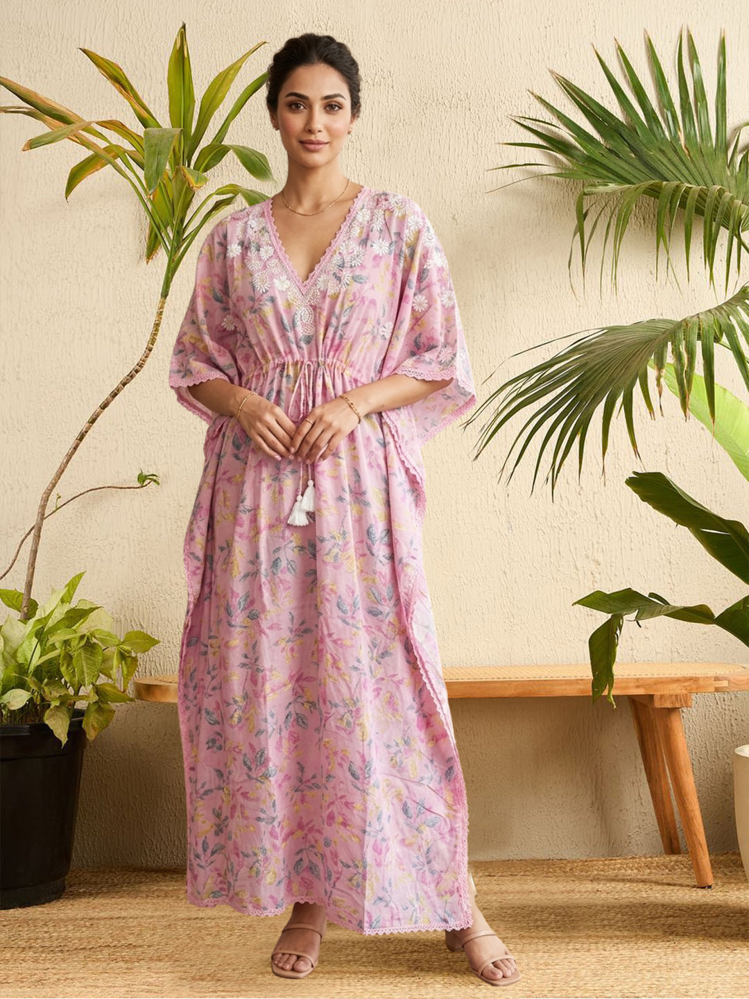 Women Embroidered Cotton Kaftan-AL3700B