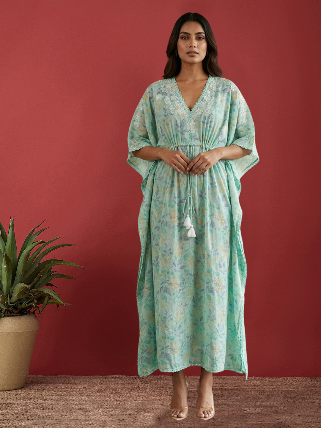 Women Embroidered Cotton Kaftan-AL3700B