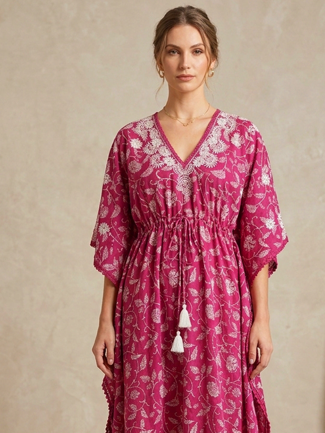Women Embroidered Cotton Kaftan-AL3700C