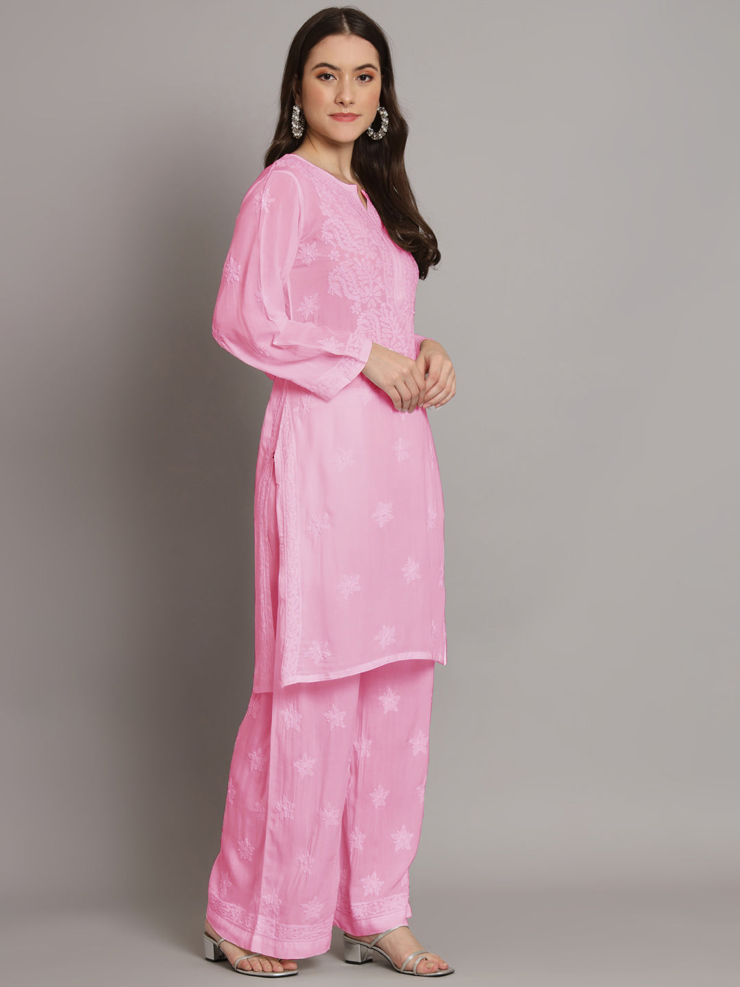 Hand Embroidered Chikankari Modal Kurta with Palazzo- AL3662KS