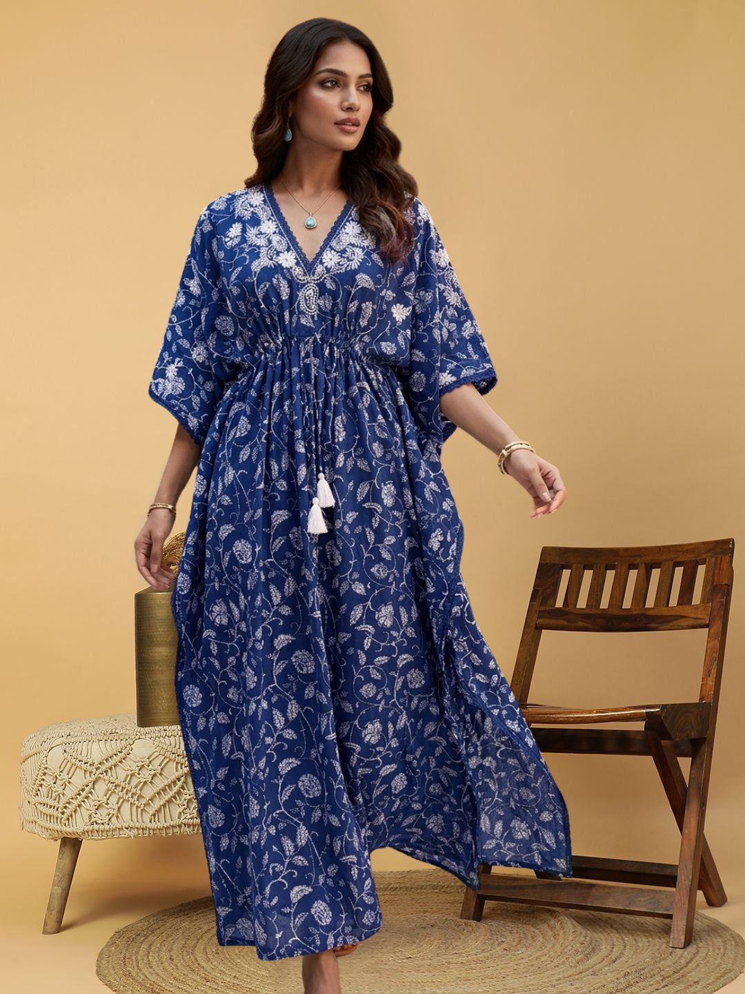 Women Embroidered Cotton Kaftan-AL3700C