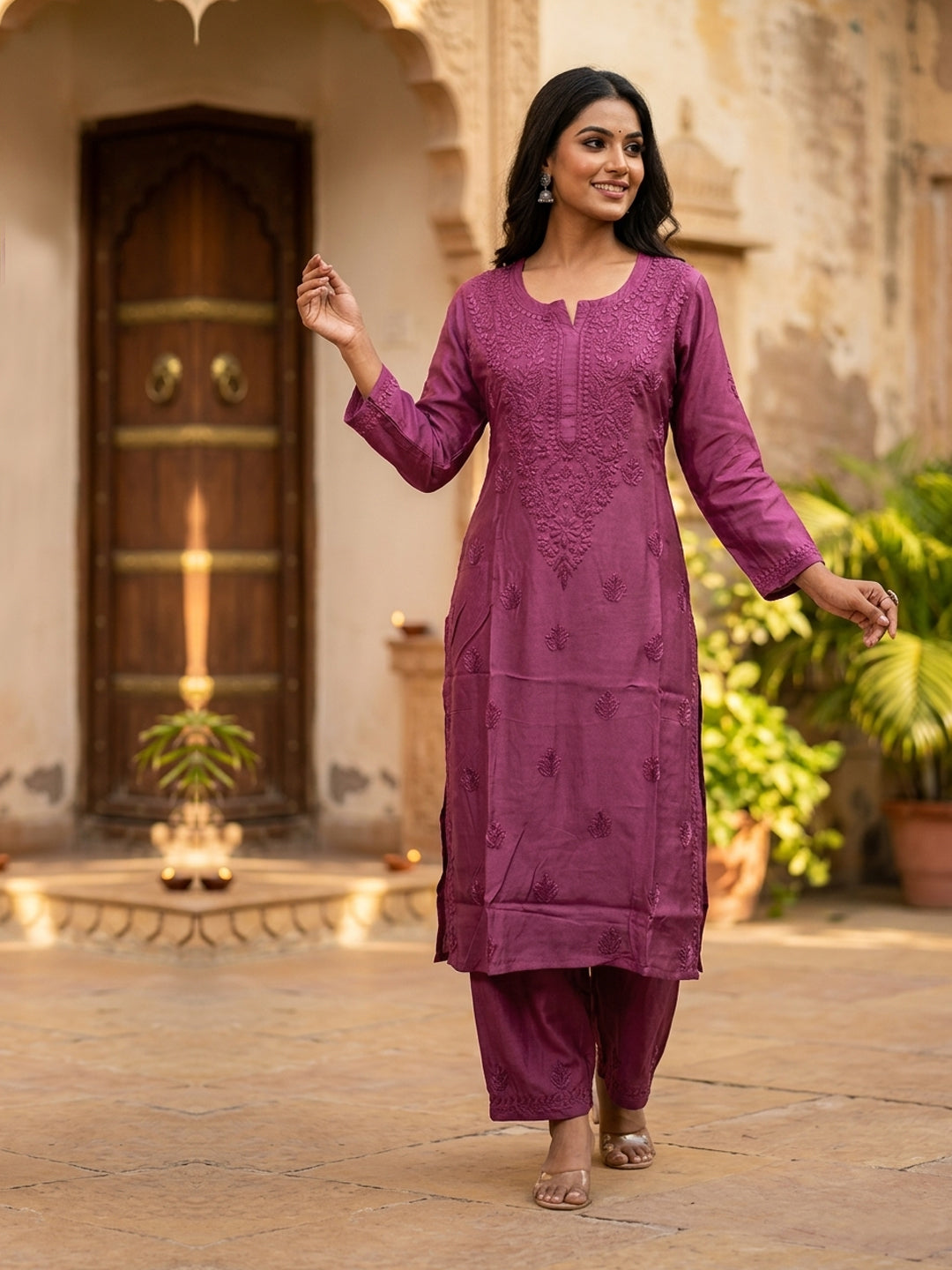 Women Hand Embroidered Chikankari Muslin Kurta Set-AL4115KS