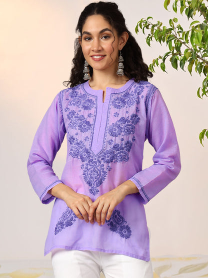 Hand Embroidered Chikankari Cotton Straight Kurti-AL3405