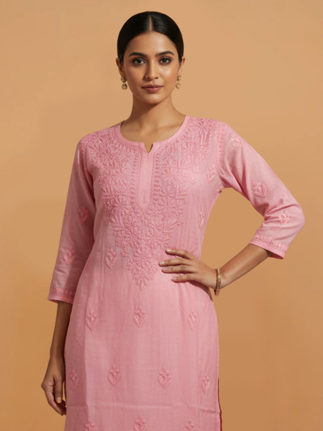 Women Hand Embroidered Chikankari Muslin Kurta Set-AL4104KS Blue