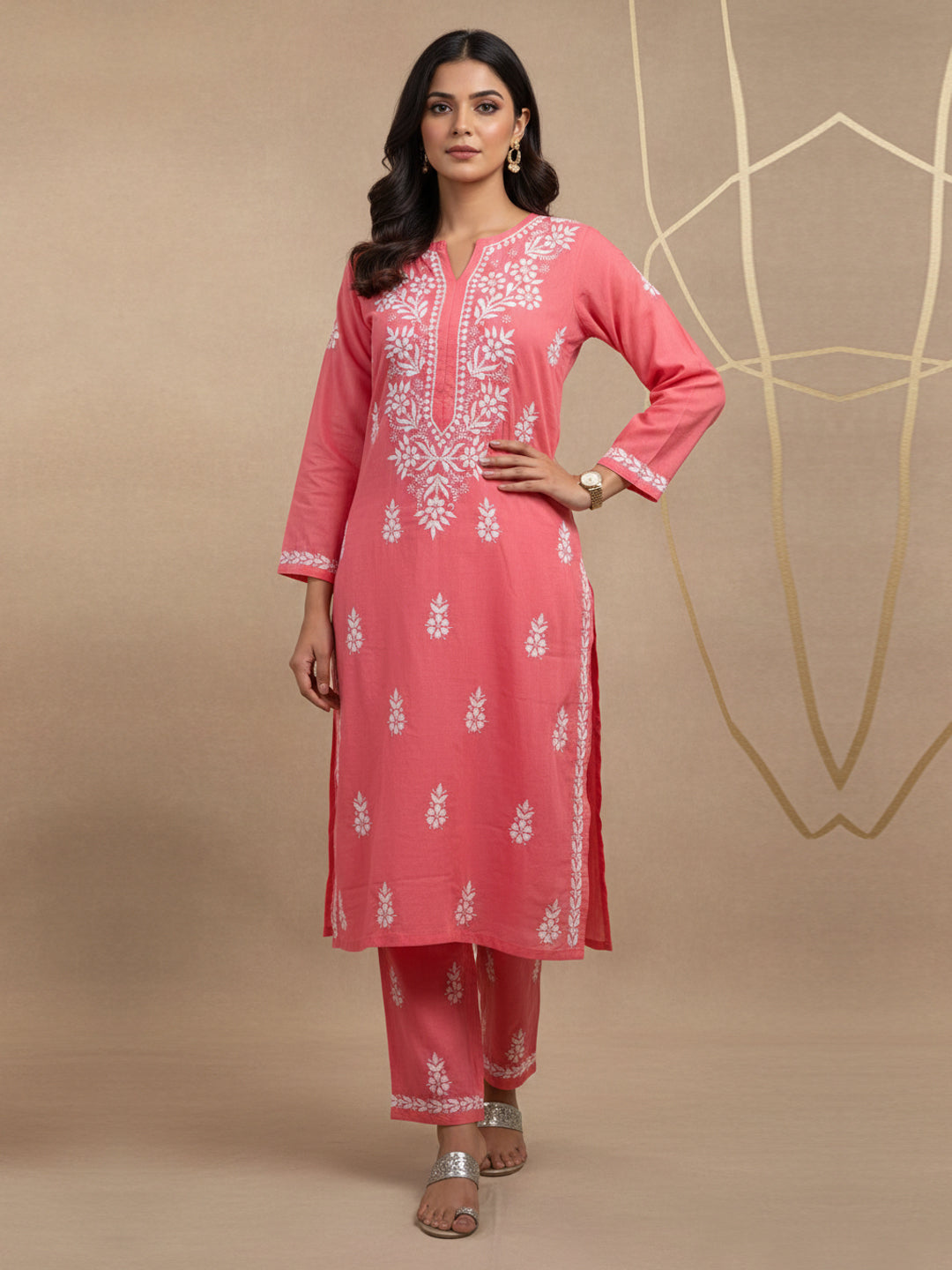 Women Hand Embroidered Chikankari Cotton Kurta Set-AL4107KS New