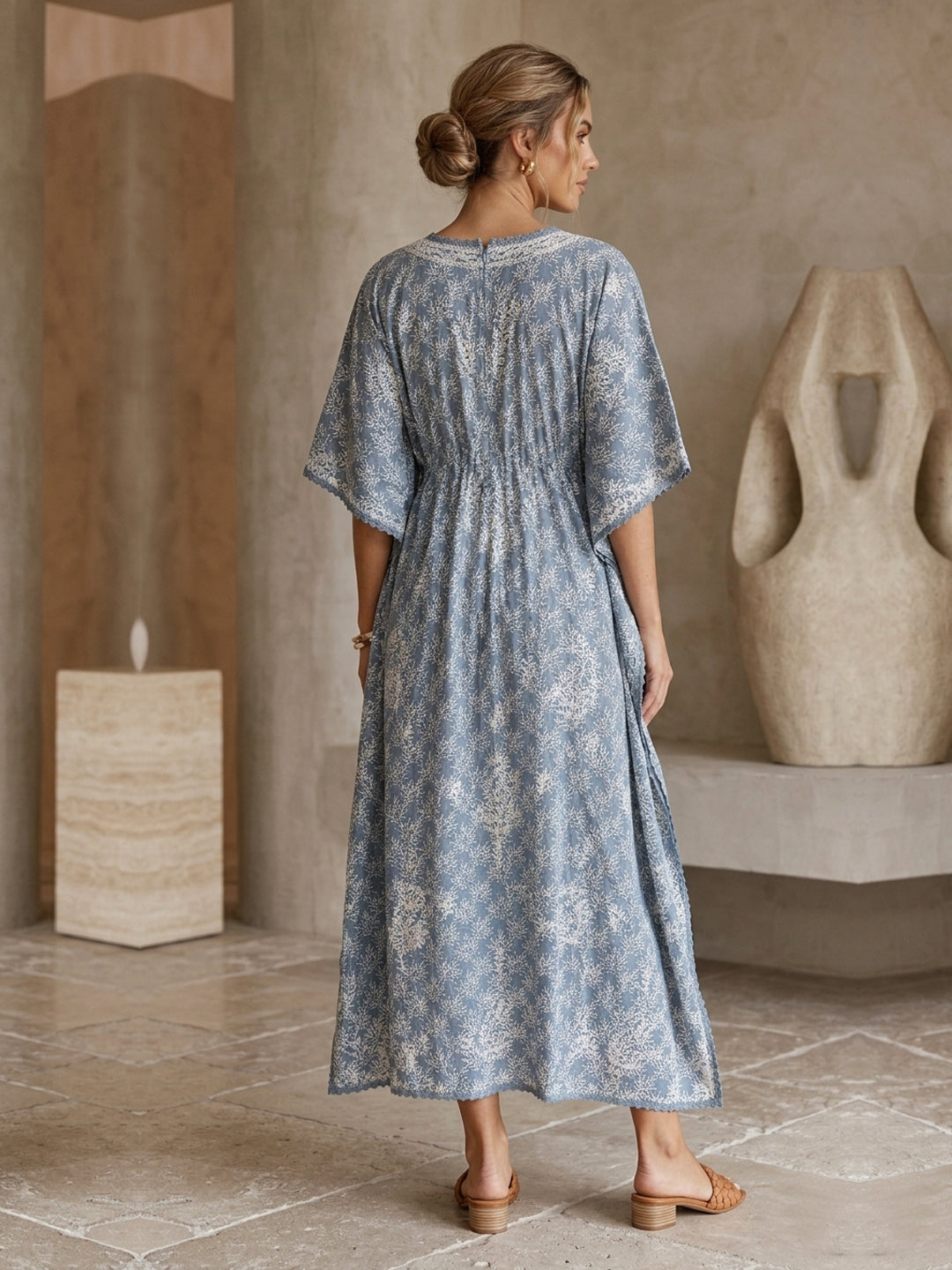 Hand Embroidered Chikankari Cotton Kaftan-AL3833 New Grey