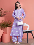 Women Hand Embroidered Chikankari Rayon Kurta Set-AL4084KS Mauve
