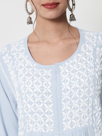 Women Hand Embroidered Chikankari Cotton Kurta-AL3549