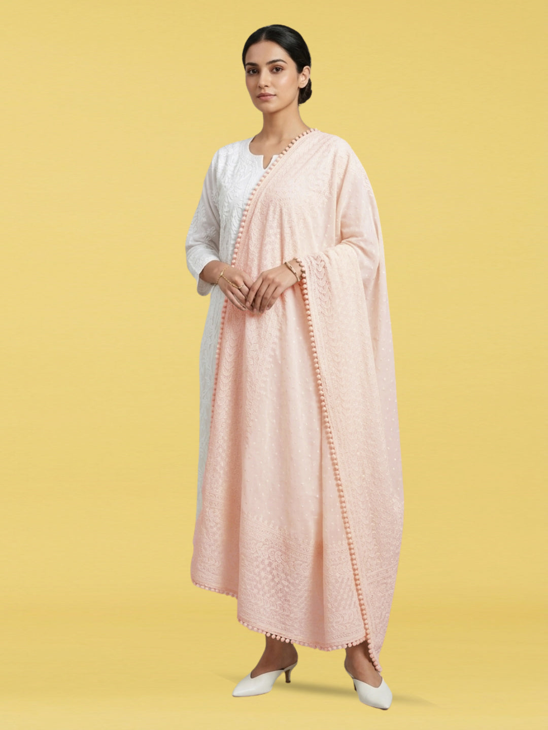 Women Embroidered Georgette Dupatta-AL3721NEW Lightpeach