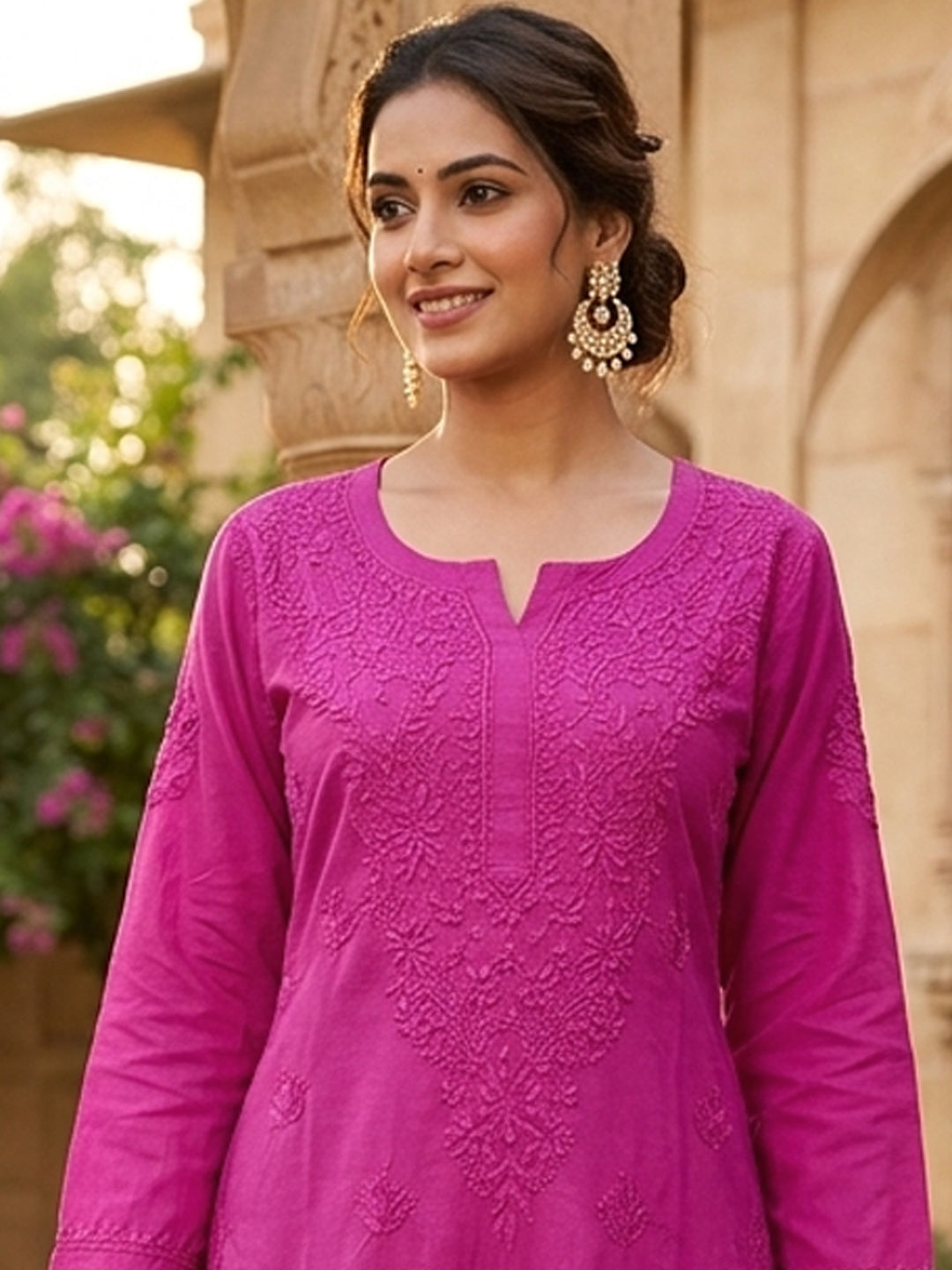 Women Hand Embroidered Chikankari Muslin Kurta Set-AL4115KS