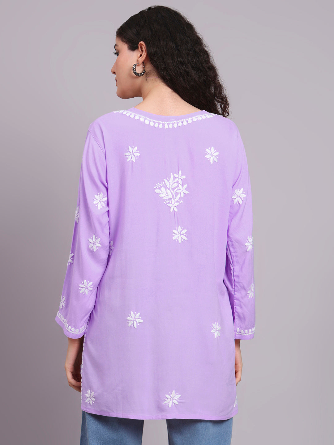 Women Chikankari Hand Embroidered Rayon Kurti -AL4071 Lavender