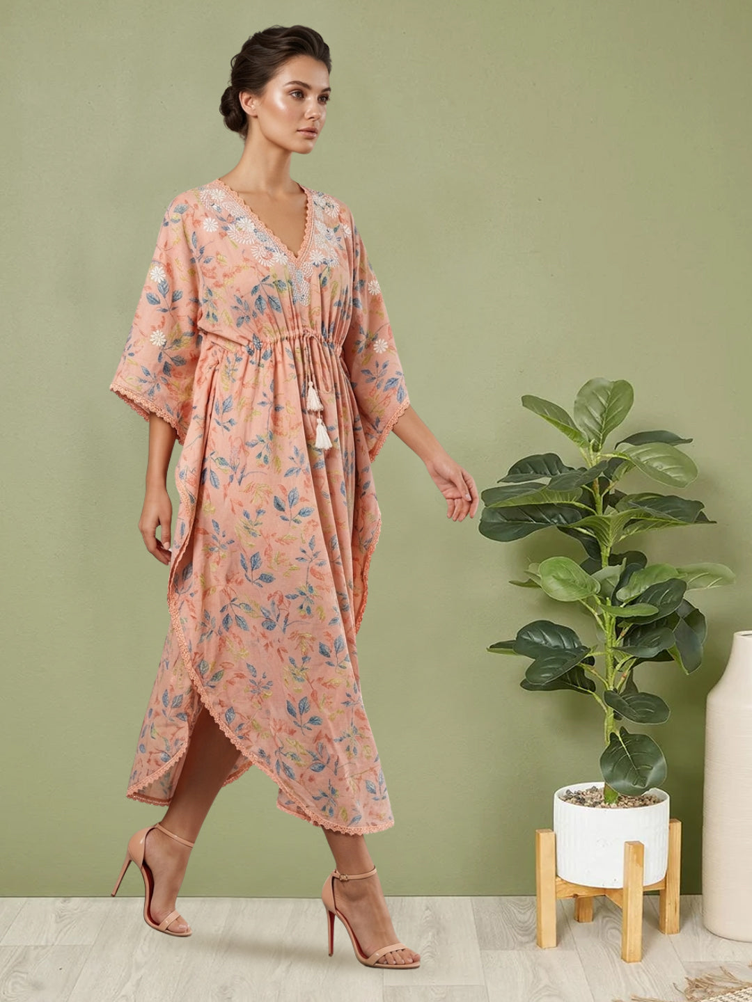 Women Embroidered Cotton Kaftan-AL3700B