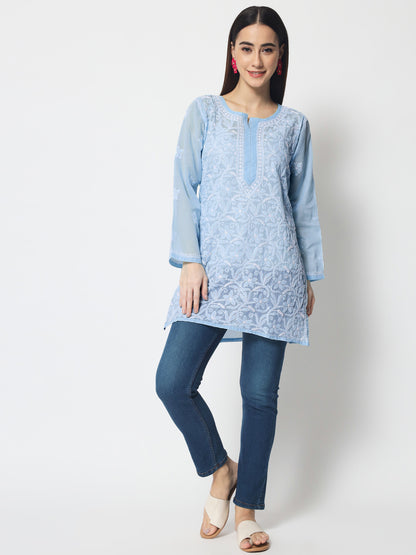 Hand Embroidered Chikankari Cotton Straight Tunic-AL3591
