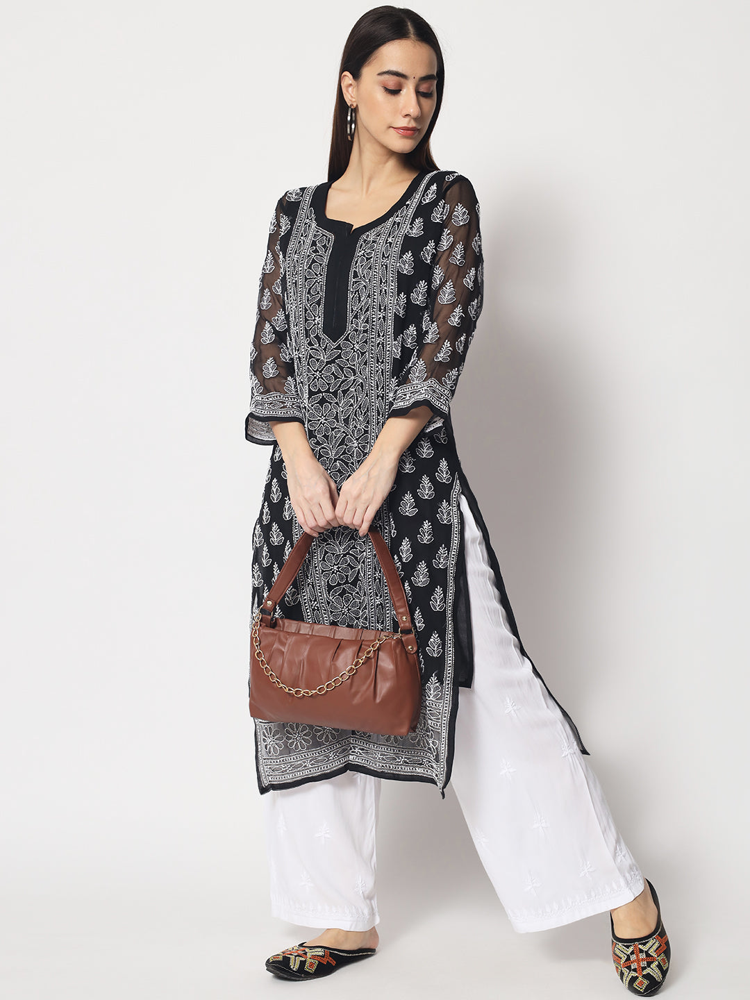 Women Hand Embroidered Chikankari Rayon Palazzos-AL3598