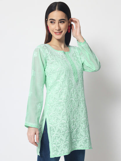 Hand Embroidered Chikankari Cotton Straight Tunic-AL3591