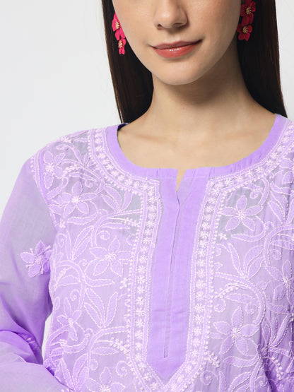 Hand Embroidered Chikankari Cotton Straight Tunic-AL3591