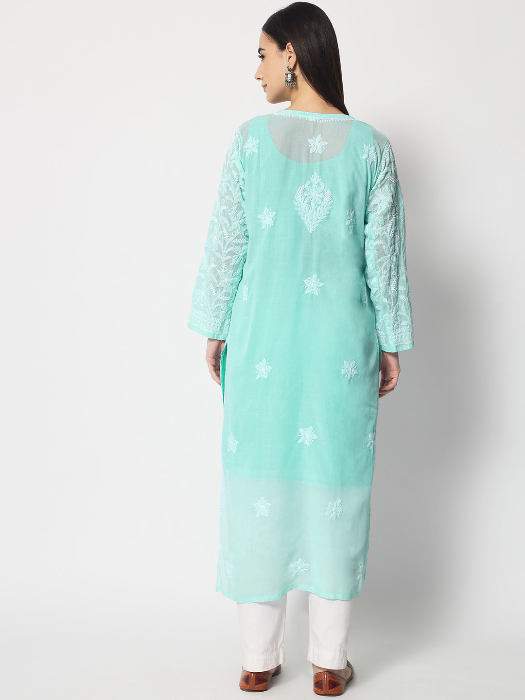 Women Hand Embroidered Chikankari Cotton Straight Kurta- AL3592 Lavender