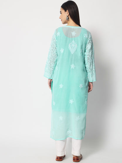 Women Hand Embroidered Chikankari Cotton Straight Kurta- AL3592 Lavender