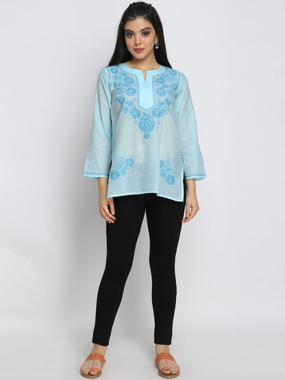 Hand Embroidered Chikankari Cotton Straight Kurti-AL3405
