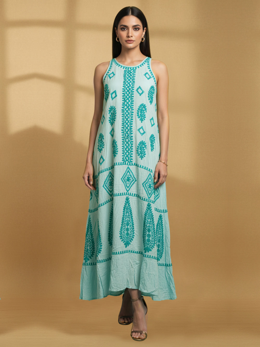 Hand Embroidered Chikankari Modal Kaftan-AL3605C