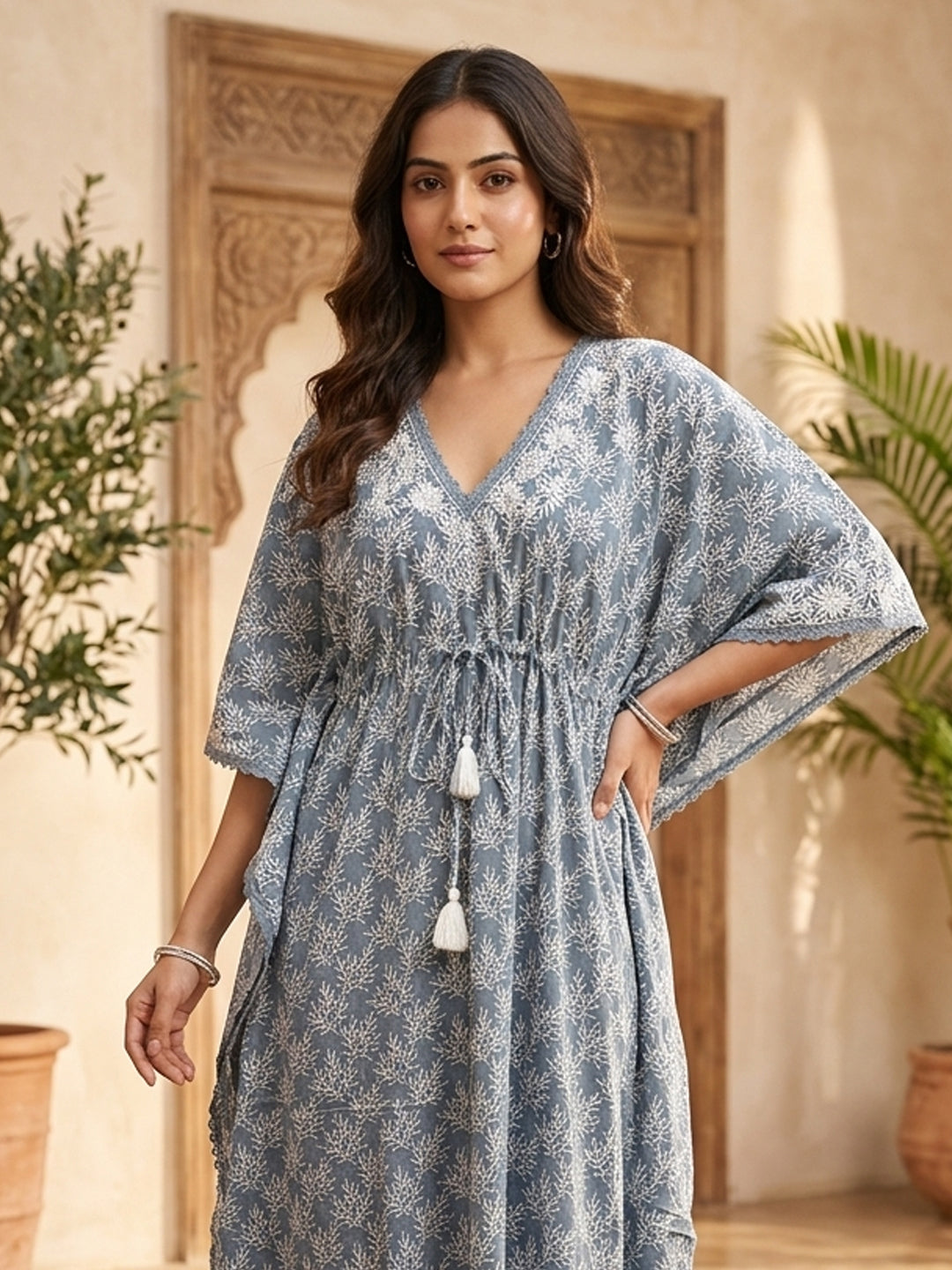 Women Embroidered Cotton Kaftan-AL3700A