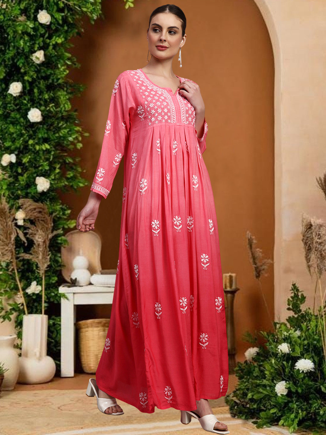 Hand Embroidered Chikankari Muslin Ombre Jalabiya-AL4110 New