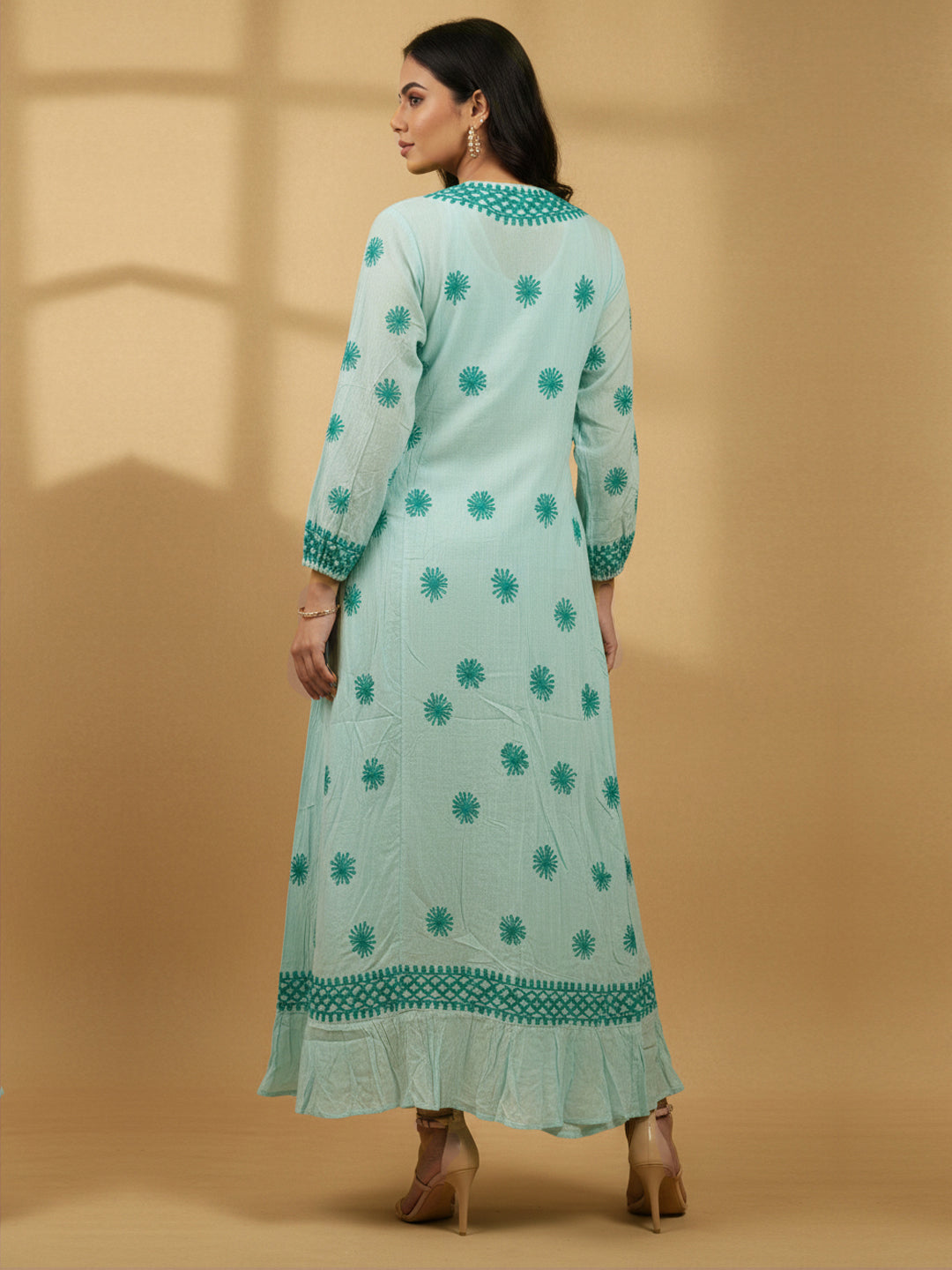 Hand Embroidered Chikankari Modal Kaftan-AL3605C