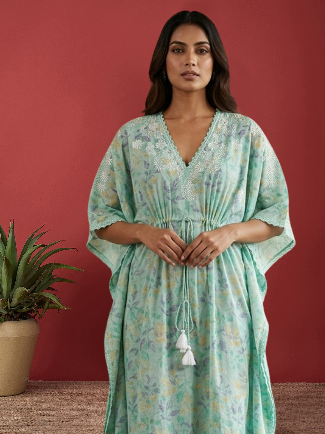 Women Embroidered Cotton Kaftan-AL3700B