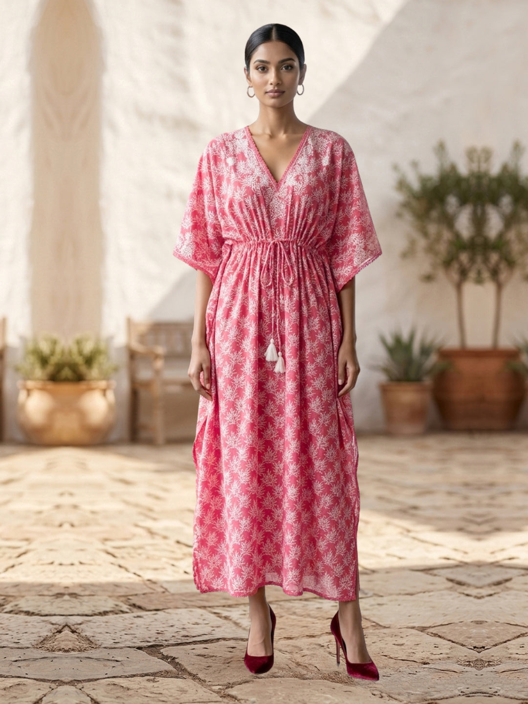 Women Embroidered Cotton Kaftan-AL3700A