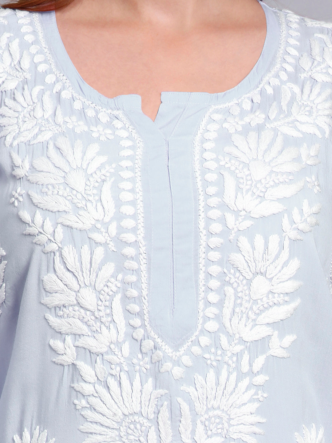Hand Embroidered Chikankari Modal Straight Kurta-AL3683 Lavender